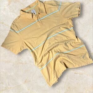 Vintage Red Camel Men's Polo Shirt Medium Yellow Blue Striped Casual Top W06